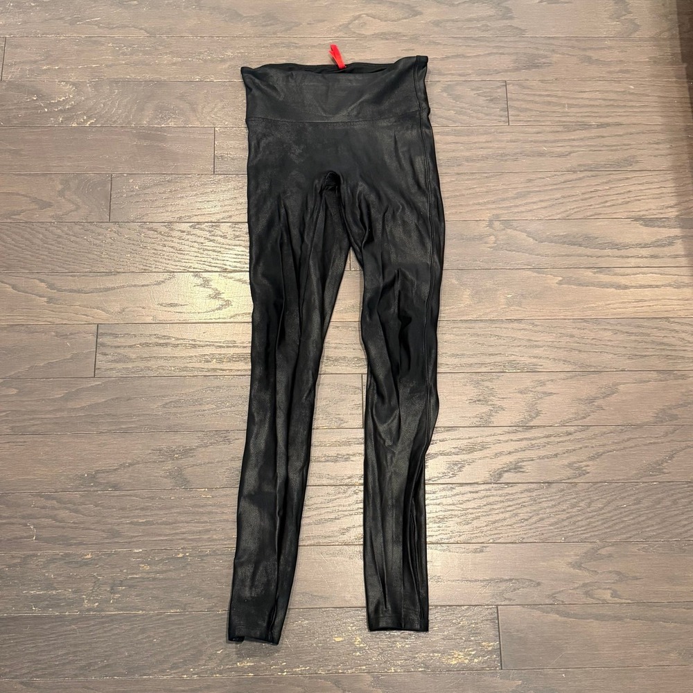 Spanx Faux Leather Leggings Womens Small Petite S High‎ Rise Black